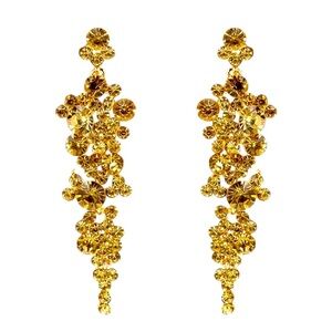 Gold Earrings Rhinestone Dangle Gold Bridal Jewelry Prom Statement Earrings